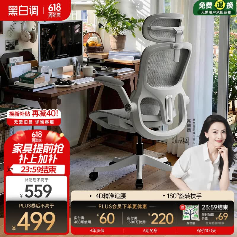 黑白调P2Pro二代人体工学椅电脑椅办公椅电竞椅子人工力学座椅4D腰托