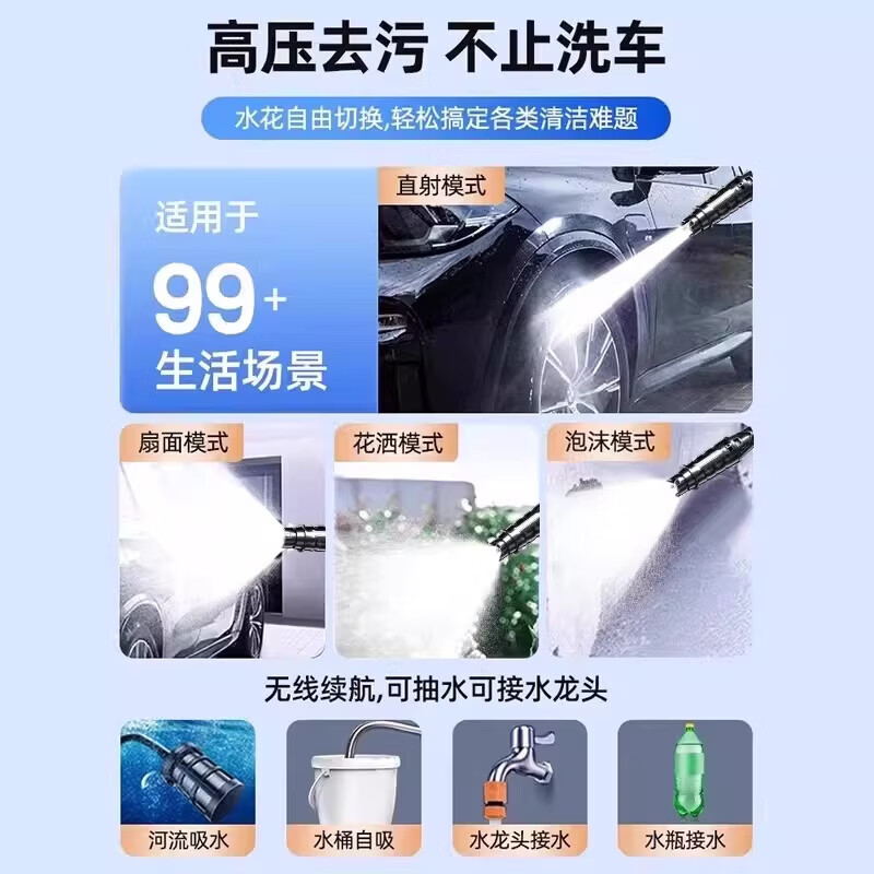 2026新款无线洗车机高压水枪家用清洗车大功率充电锂电池增压神器 无刷电机【2电1充+10米管+工具箱+毛巾水蜡手套镀膜剂