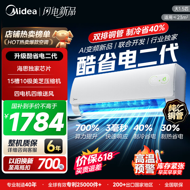 美的酷省电二代大1.5匹 1654元，美的风尊科技版大1.5匹 2059元 - 86线报
