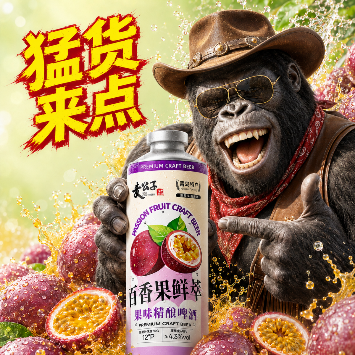 冰克斯青岛特产原浆精酿啤酒黄啤白啤国产白桃果啤酒整箱超市礼盒大桶装 麦公子系列 百香果鲜萃 果味精酿 1L 6桶 礼盒装