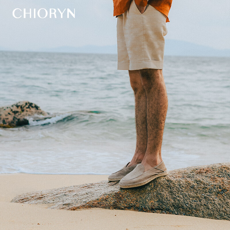 CHIORYN【翻毛小羊皮】青润渔夫鞋男透气一脚蹬乐福鞋软底豆豆鞋 金棕色H0501-1 38  同运动鞋39码数