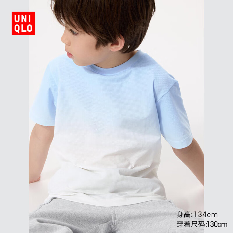 优衣库童装男童女童DRY-EX速干圆领T恤/短袖运动服483428 61 水蓝色 160