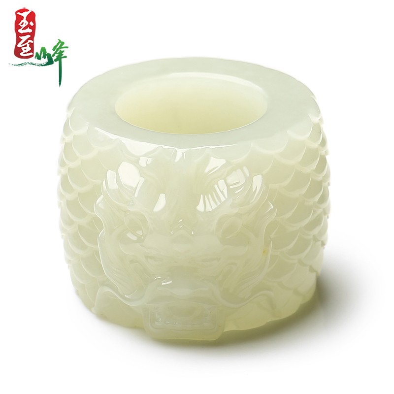 玉至峰新疆和田玉籽料洒金皮生肖龙扳指男款玉石戒指内径22mm含证