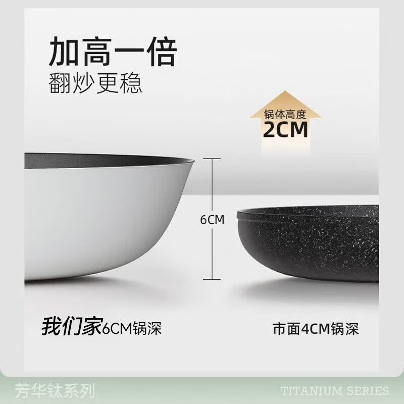 京严炒锅不粘锅有钛陶瓷炒菜平底锅具家用电磁炉燃气通用煎锅无烟不沾 【0氟钛陶瓷】+盖 26cm