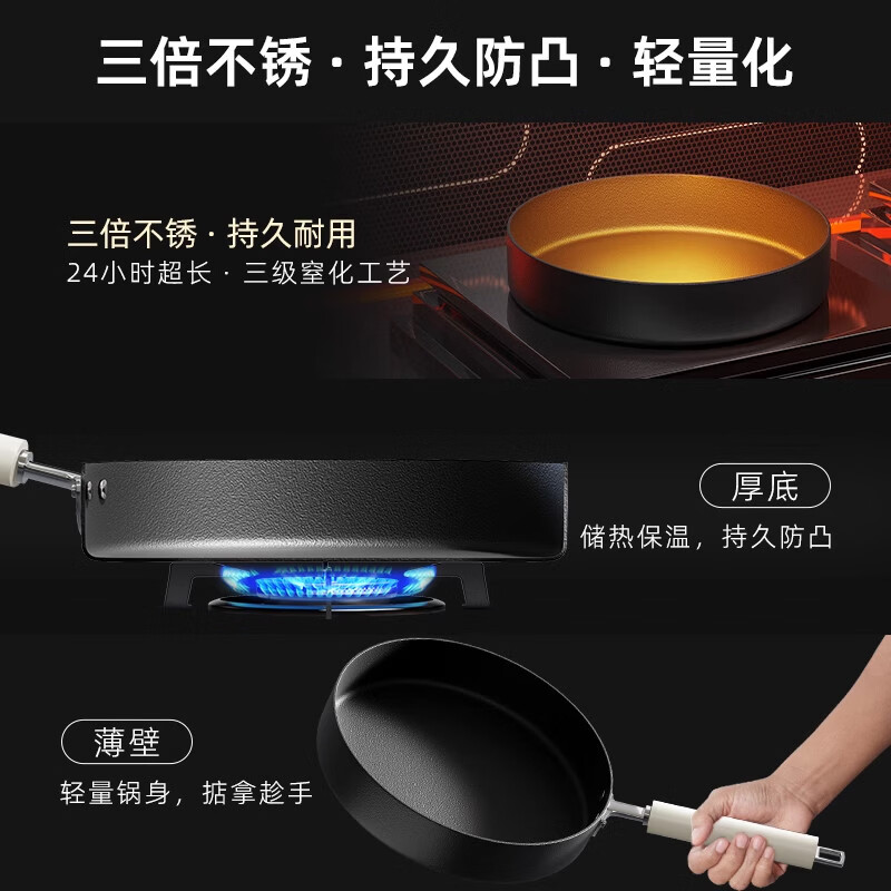 京严平底锅不粘锅煎锅家用无涂层煎炒锅牛排煎蛋锅电磁炉燃气灶专用 【加厚大平底锅】煎锅+钢化盖 28cm 健康烹饪|煎炒两用|高效聚油