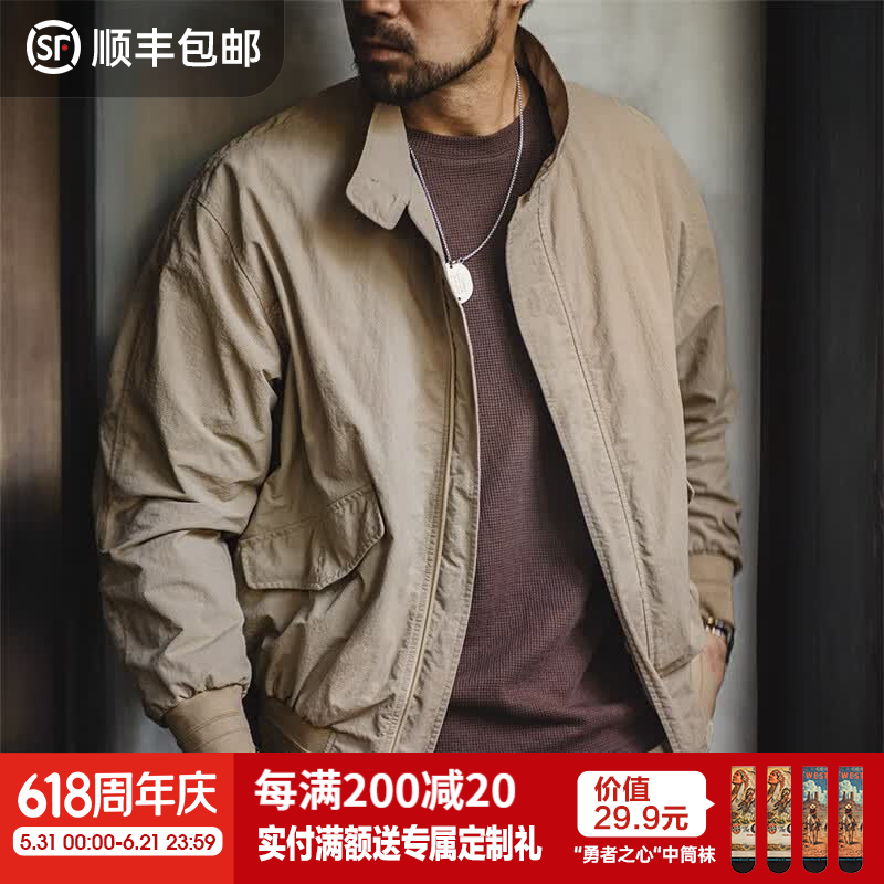 马登工装美式复古哈灵顿G9立领夹克男轻户外阿美咔叽男士休闲外套春 浅卡其色 【衣服男装/简约休闲外套】 M （版型宽松，建议拍小一码）