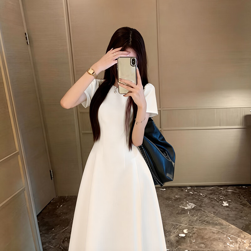 GARNUO白色连衣裙子女2026夏季新款法式小个子高级感气质收腰显瘦礼服裙 红色【短袖长款】 S 【80-100斤】
