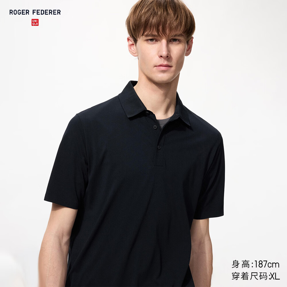 优衣库DRY-EX速干POLO衫男装女装罗杰·费德勒合作系列短袖485782 09 黑色 L