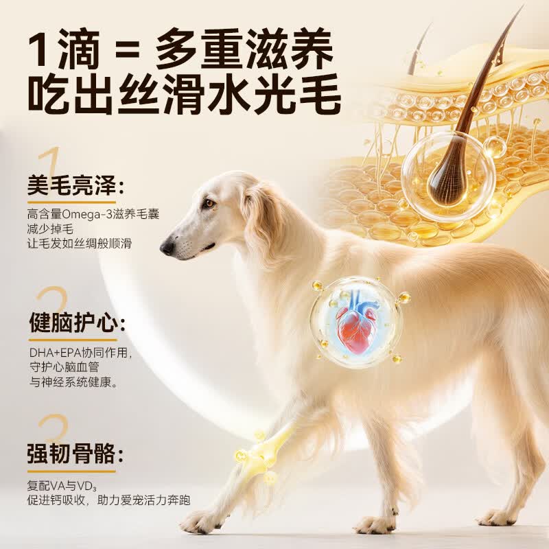 中鲨宠物深海鱼油【IFOS认证】犬猫狗狗猫咪防掉毛Omega-3高纯度鱼油 深海鱼油 110ml