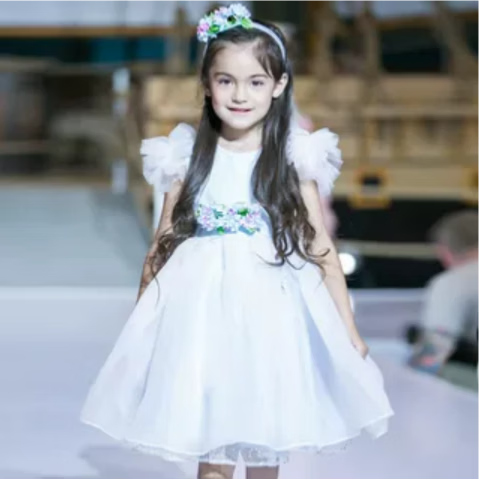HANAKIMI麒美英国手工定制女童钢琴演出服礼服生日礼物花童公主裙蓬蓬裙 蓝色 110
