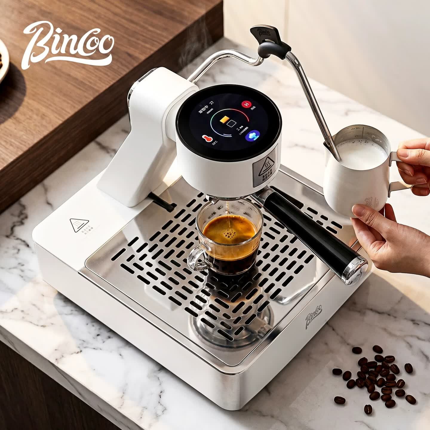 BincooS2Pro开拓者意式半自动咖啡机冷热双萃家用小型触屏咖啡机 极夜黑-S2 Pro 开拓者咖啡机