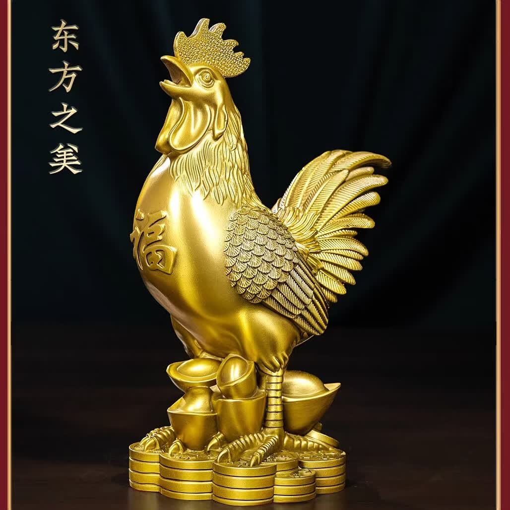 旺旺铜鸡摆件黄铜入户玄关装饰品客厅办公室工艺品金鸡公鸡摆件吉祥物 46厘米