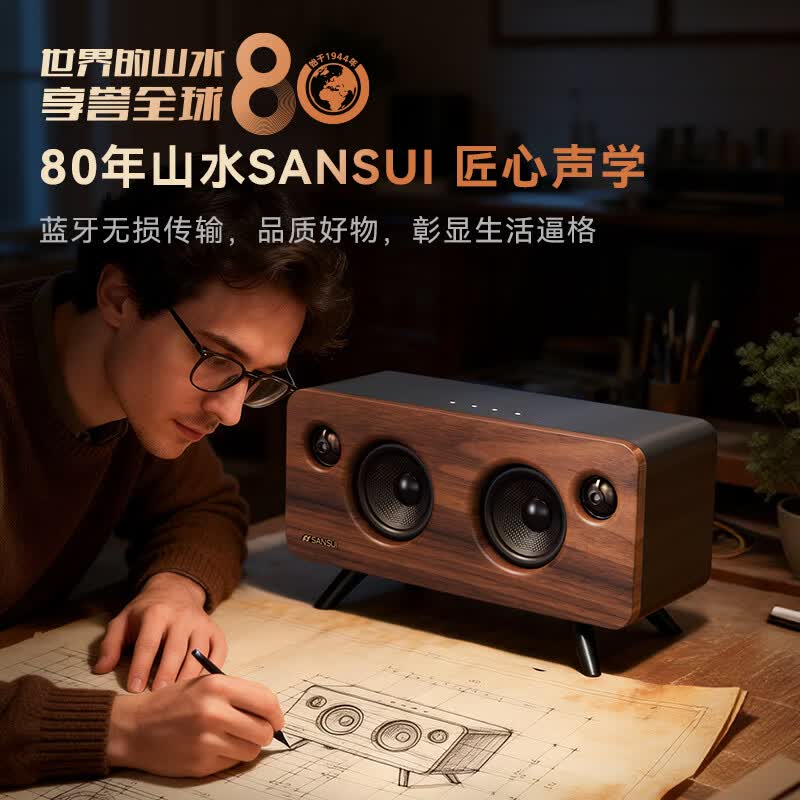 山水(SANSUI)S66高品质无线蓝牙音箱低音炮重低音家用客厅HiFi桌面胡桃木复古小音响便携插卡音乐播放器 三单元丨2.2声道丨5.3蓝牙丨HiFi桌面音响