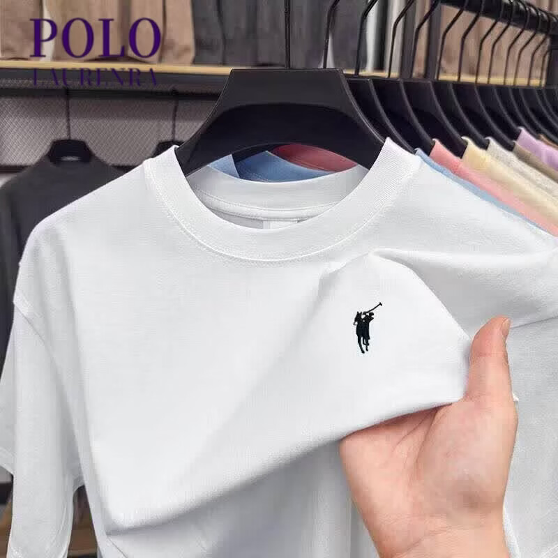 劳伦拉保罗高端polo衫男·马球马里恩刺绣圆领体恤新款蚕 丝短袖T恤男士 男装十大一线品牌浅灰 【纯 棉】 S S 90-100斤穿