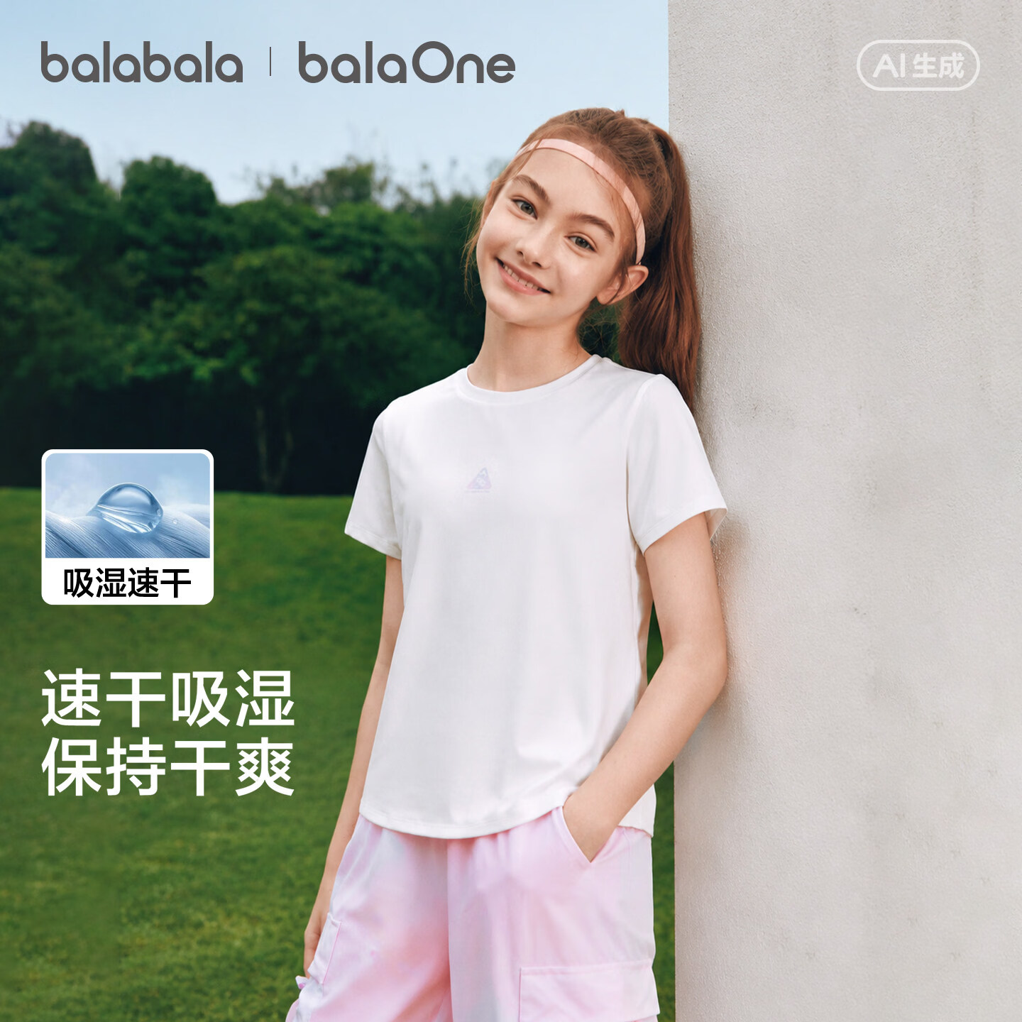 巴拉巴拉儿童短袖t恤女童2026夏新款童装亲肤舒适中大童速干衣户外打底衫