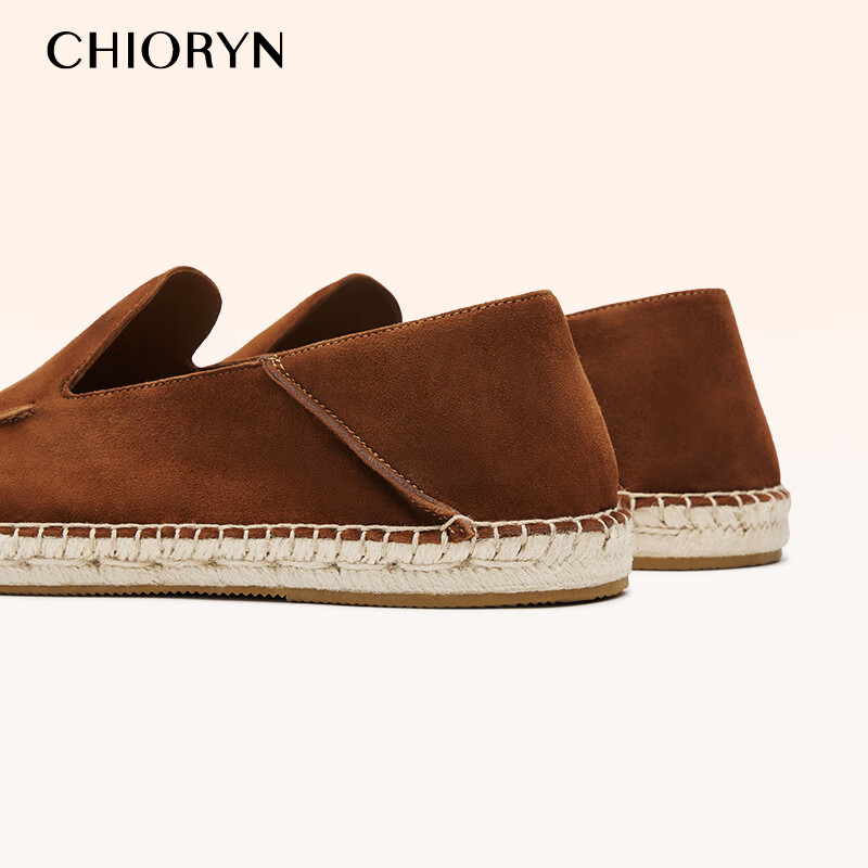 CHIORYN【翻毛小羊皮】青润渔夫鞋男透气一脚蹬乐福鞋软底豆豆鞋 金棕色H0501-1 38  同运动鞋39码数