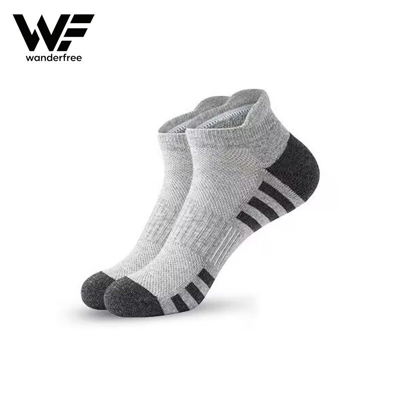 WANDERFREE男士短袜夏薄款运动袜子男防臭吸汗透气跑步篮球船袜 WF09 3双(黑色+白色+灰色) 均码