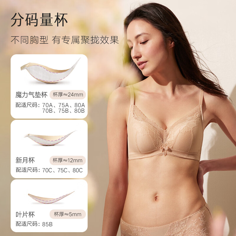 曼妮芬【聚拢型文胸】性感聚拢内衣女无钢圈聚拢小胸显大文胸蕾丝内衣 肤色 75B
