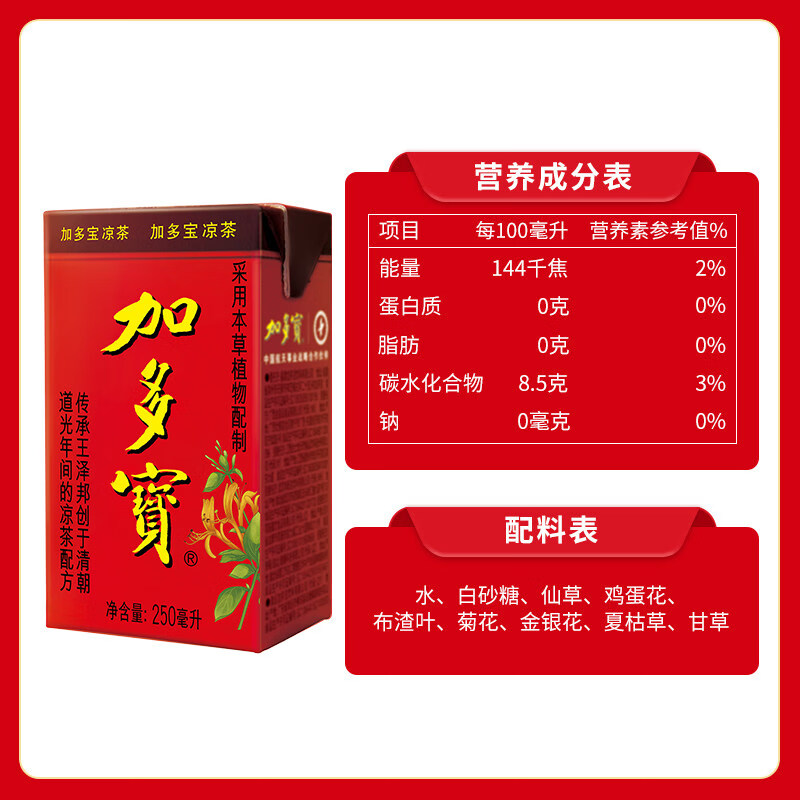 JDB加多宝盒装凉茶250ml*24盒礼盒装 本草植物饮料 默认
