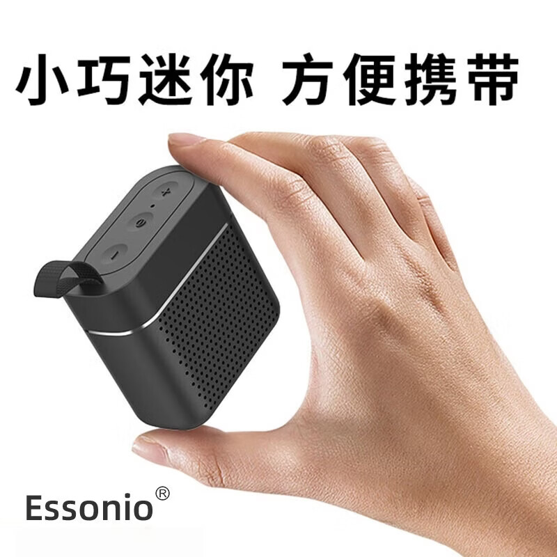 ESSONIO品牌5.3蓝牙音箱小巧便携式重低音炮IPX7防水可运动户外可家用插卡迷你型户外小音响 黑色【迷你便携+IPX7防水】
