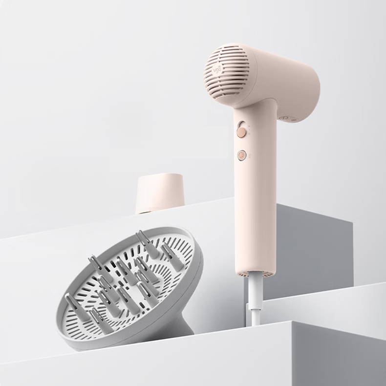 vgo高速迷你吹风机宿舍家用便携出差旅行负离子护发小巧mini电吹风生日礼物风筒 风罩套装丨粉色