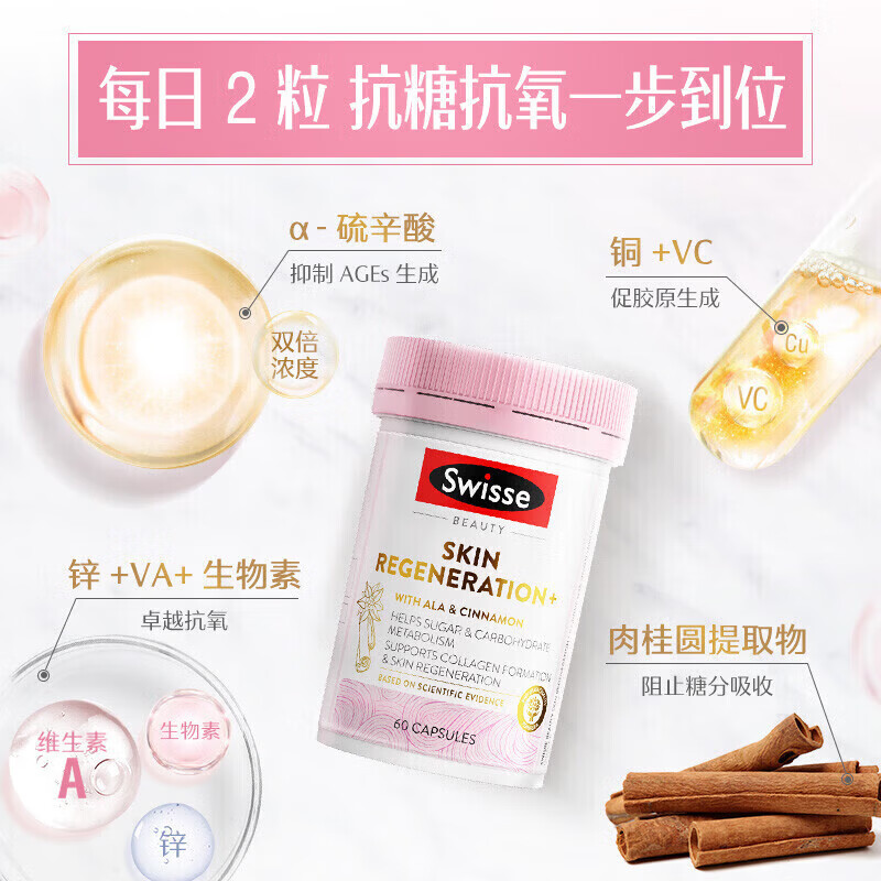 Swisse斯维诗曜光瓶葡萄籽花青素谷胱甘肽美白丸去黄美白内服抗糖虾青素 【糖氧双抗】曜光瓶 30粒*1瓶 +抗糖丸60粒