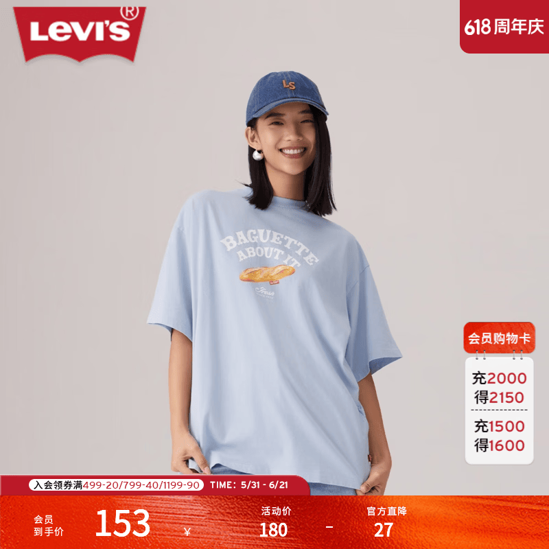 Levi's李维斯FRUIT限定胶囊系列新款女士针织休闲短袖T恤 蓝色 M