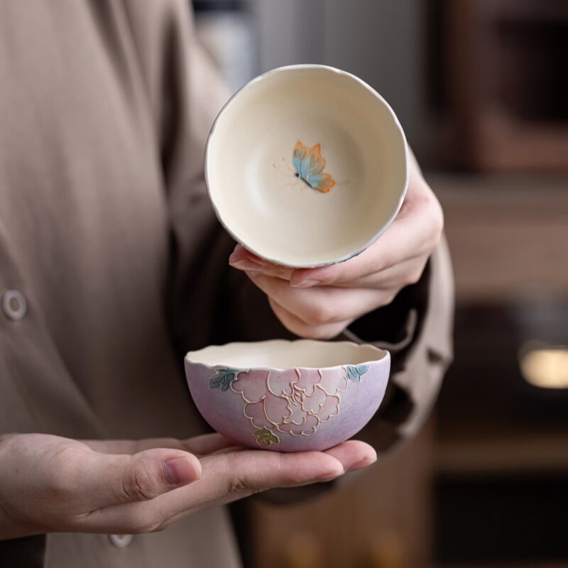 赟娅生日礼物送闺蜜朋友妈妈女生精致旅行牡丹茶具套装陶瓷壶杯伴手礼 牡丹茶壶套装-斗笠杯【高档礼盒装】
