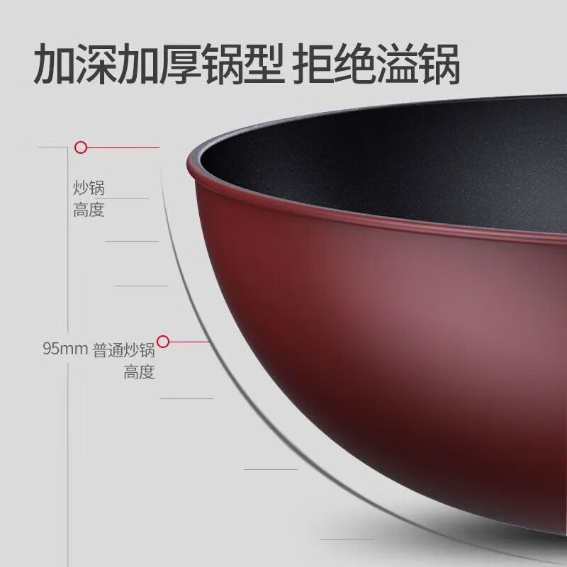 米趣砖石不粘炒锅不粘锅家用无油烟平底锅适用电磁炉通用厨房锅具 加厚不粘锅【单锅+玻璃盖】 34cm