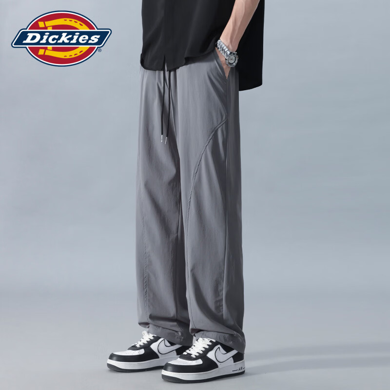 Dickies港式复古休闲工装裤男士2026秋季新款透气宽松速干直筒长裤子男装 灰色+黑色 3XL 推荐160-175斤