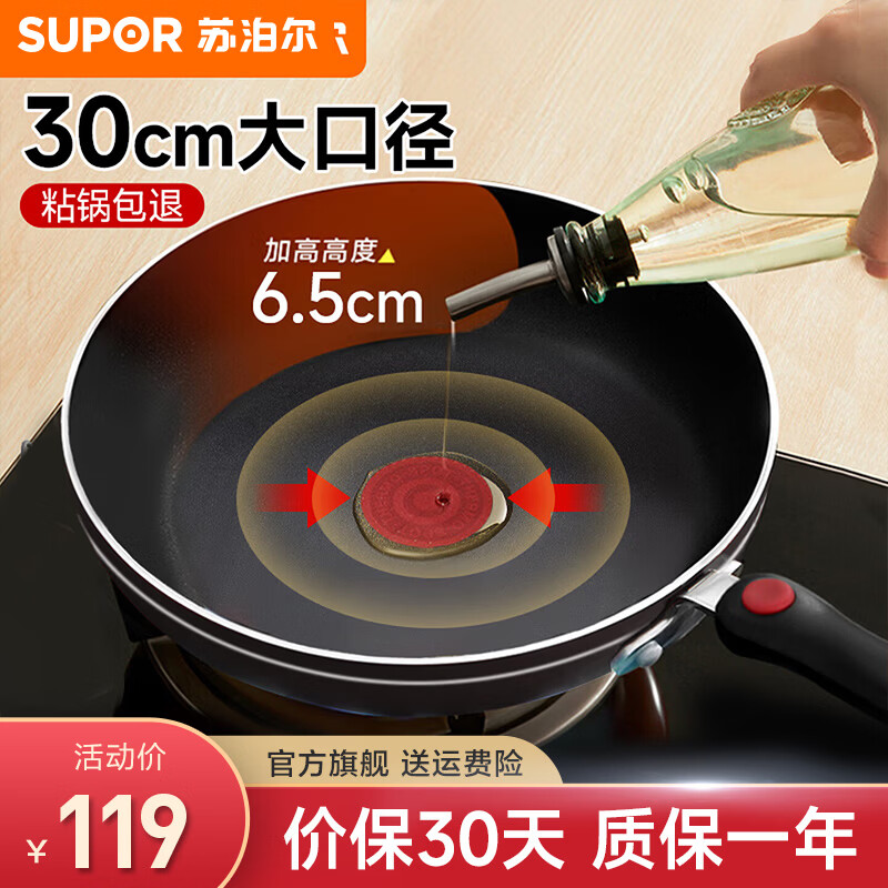 苏泊尔（SUPOR）煎锅平底锅不粘锅火红点家用煎蛋鱼牛排烙饼燃气电磁炉通用 黑色【适用3~5人】 30cm