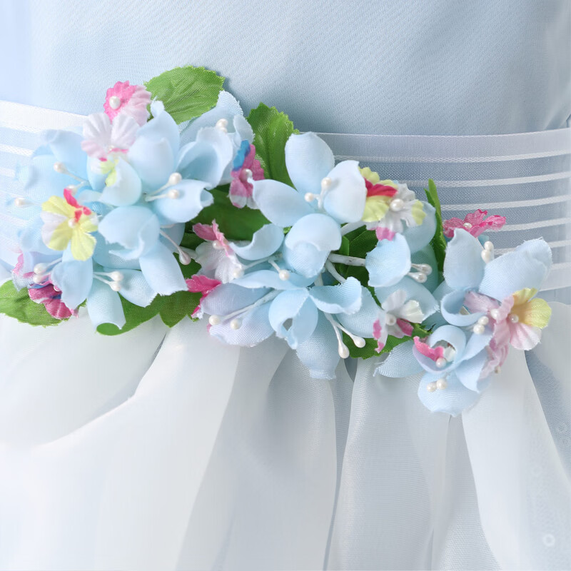 HANAKIMI麒美英国手工定制女童钢琴演出服礼服生日礼物花童公主裙蓬蓬裙 蓝色 110