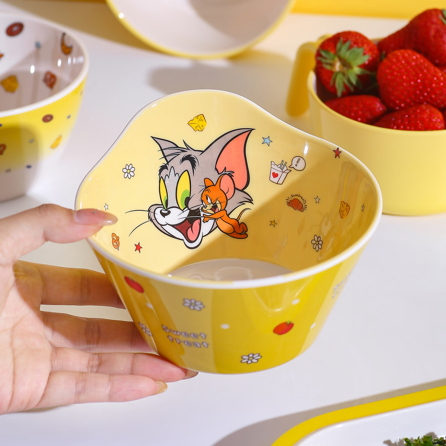猫和老鼠（Tom and Jerry）儿童碗勺杯餐具套装宝宝吃饭辅食碗食品级卡通可爱幼儿园分格餐盘 猫和老鼠双耳四格餐盘