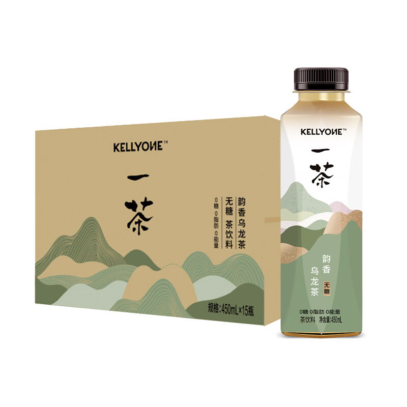 宏胜KELLYONE一茶无糖茶饮料 0糖0脂 乌龙茶饮料 茉莉 韵香乌龙茶450ml*15瓶