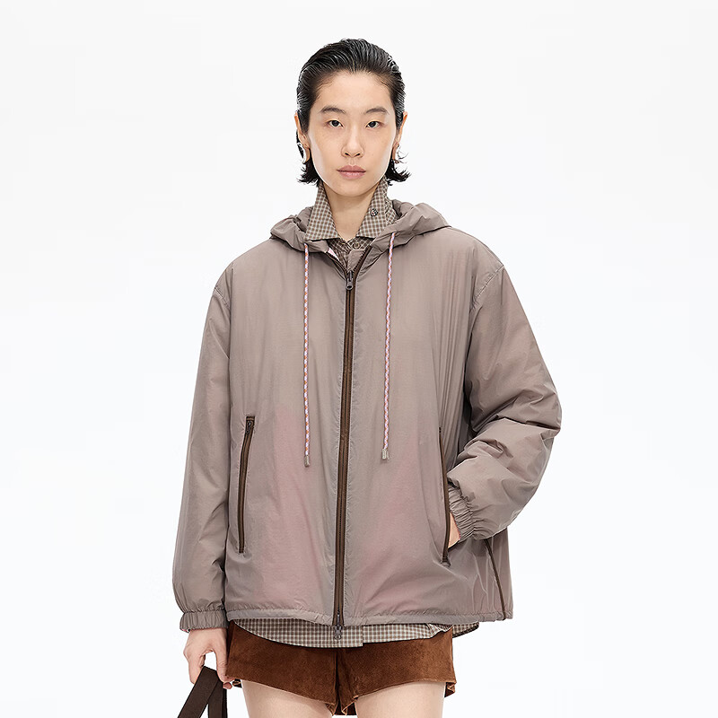 JNBY/江南布衣【正反两穿】秋冬排骨羽绒服女轻盈运动户外5P9C10370 257/深卡其 S