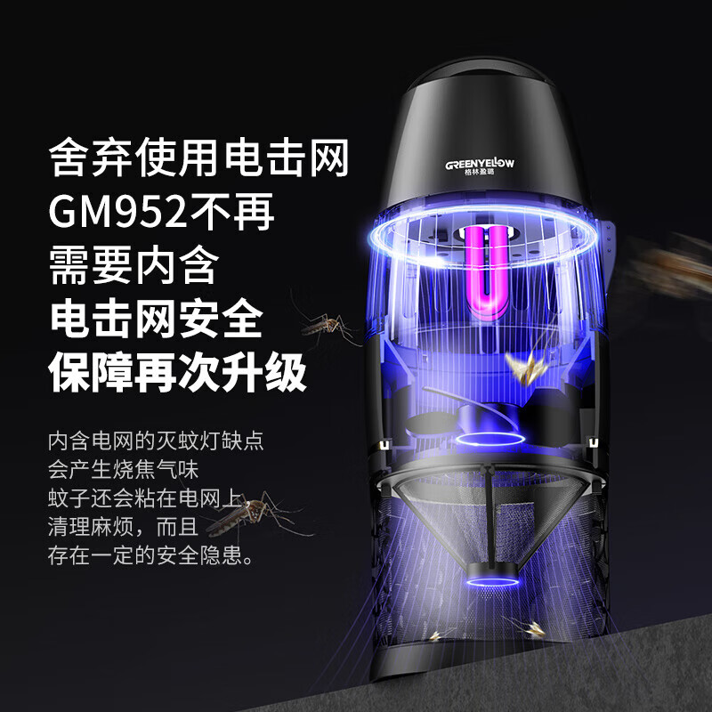 格林盈璐灭蚊灯GM952家用灭蚊器驱蚊器驱蚊灯餐厅吸入式物理吸蚊器电蚊灯 白色
