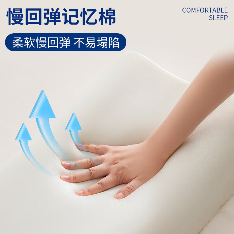 红豆(Hodo)全棉记忆棉双人长枕头成人家用护颈椎深度睡眠专用枕芯一只装男 蓝色 34x180x8cm