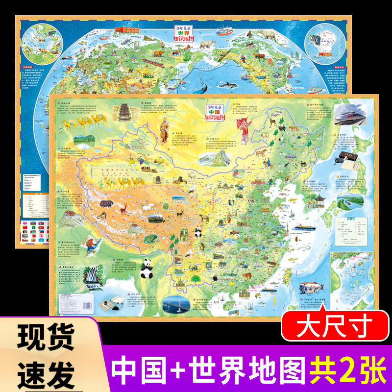 挂图 新版和墙贴儿童房专用大尺寸儿童版地理百科知识撕不烂初中学生小学