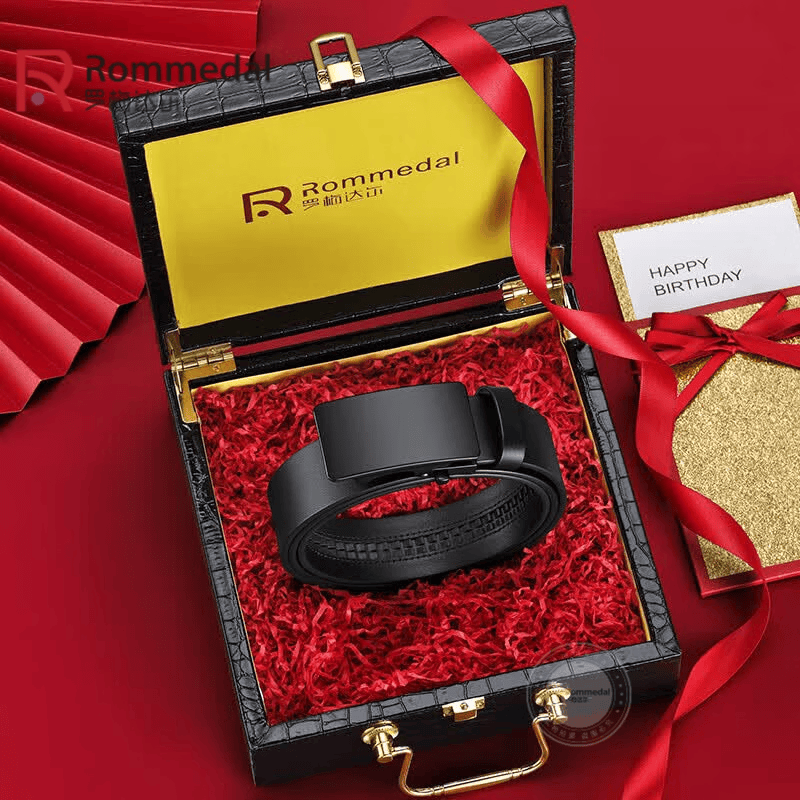 罗梅达尔(Rommedal)男士皮带牛皮商务休闲自动扣裤腰带父亲节生日礼物送爸爸长辈 咖啡色 120cm