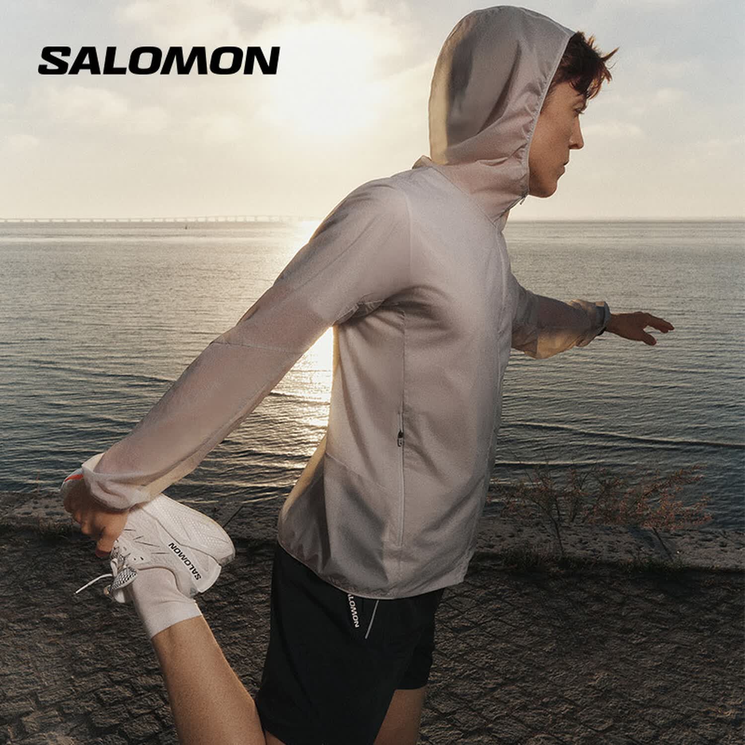 萨洛蒙（Salomon）男款 户外运动休闲轻便抽绳防风外套茄克 PL RN FF ULW WIND JK 冰川灰 C30868 L 175/96A