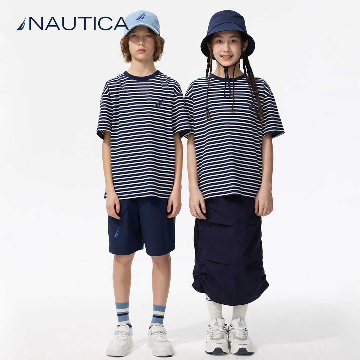 NAUTICA【防晒速干】童装男童短袖上衣儿童t恤女童夏装上衣运动衣服 诺帝卡蓝条 170