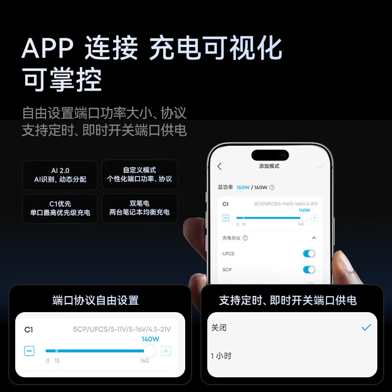 ANKER安克160W智显充Pro【苹果17/电脑】屏显充电器三口typec单口140WMaxPrime华为平板笔记本电脑 【华为小米全协议升级款】160W+屏显+APP连接