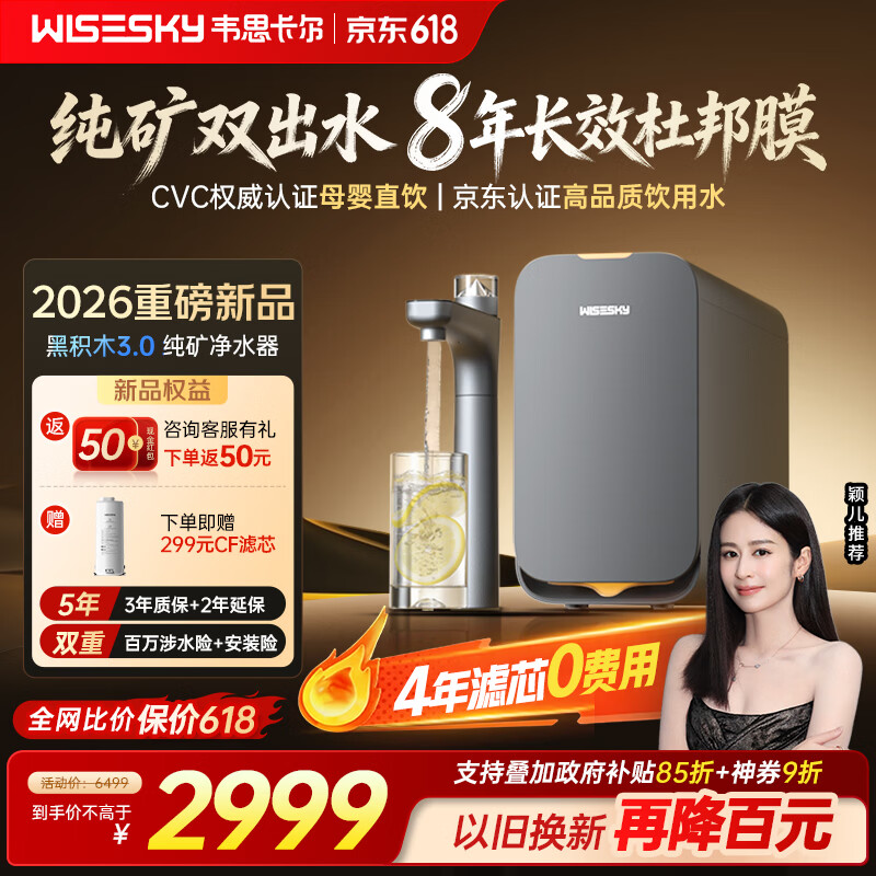 WISESKY韦思卡尔黑积木3.0纯矿双出水厨下净水器ro反渗透M5净水机家用