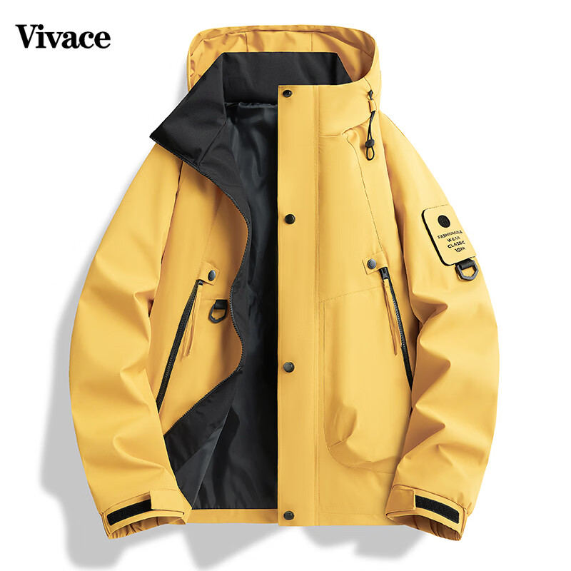 Vivace 春季新款工装夹克连帽外套男冲锋衣男宽松休闲情侣款 黑色 M