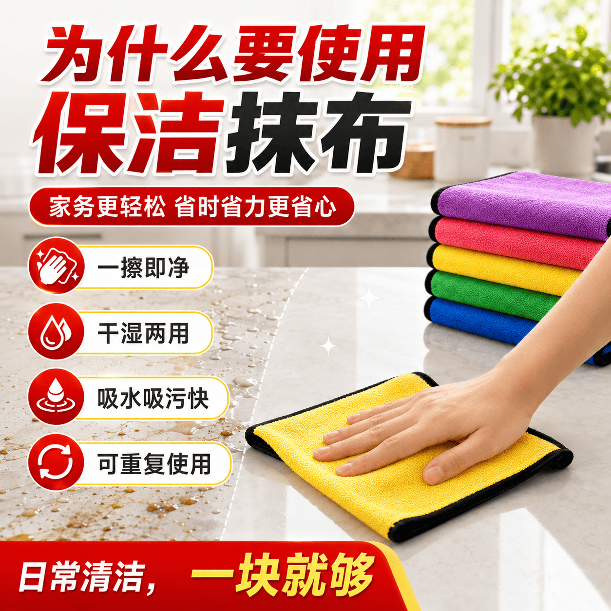 JCZS精工品牌家政保洁专用毛巾搞卫生清洁抹布擦桌子家用吸水不掉毛厨 【加厚双面】30*40cm-10条【混色