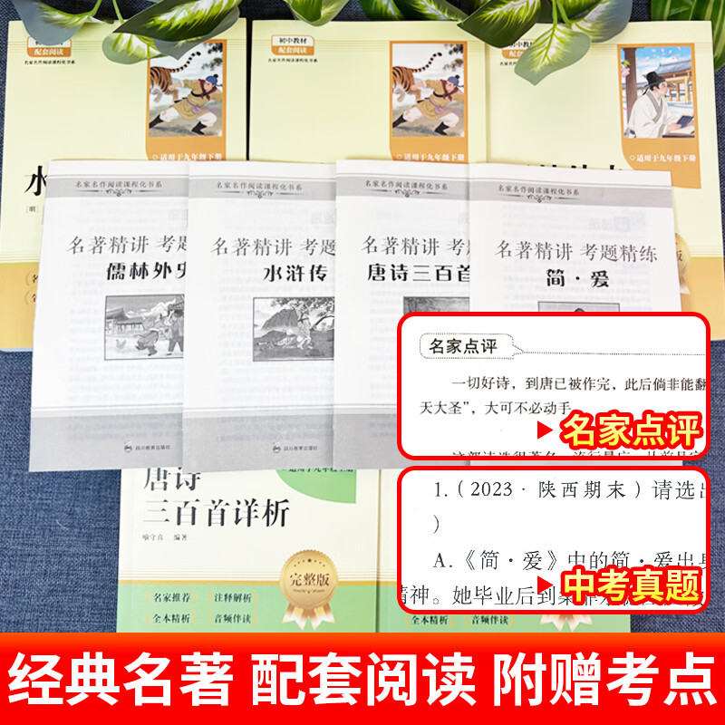 【2026新版教材配套阅读】九年级上册唐诗三百首 简爱九年级下册儒林外史水浒传必读学生阅读完整版 初三初中生课外阅读书籍适用于人教版教材配套阅读课外书正版适用于人民教育出版社教材配套阅读 全本名著 【