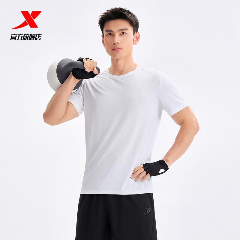 特步（XTEP）运动t恤衫短袖男夏装新款跑步速干衣薄款健身服半袖 珍珠白-男 XL