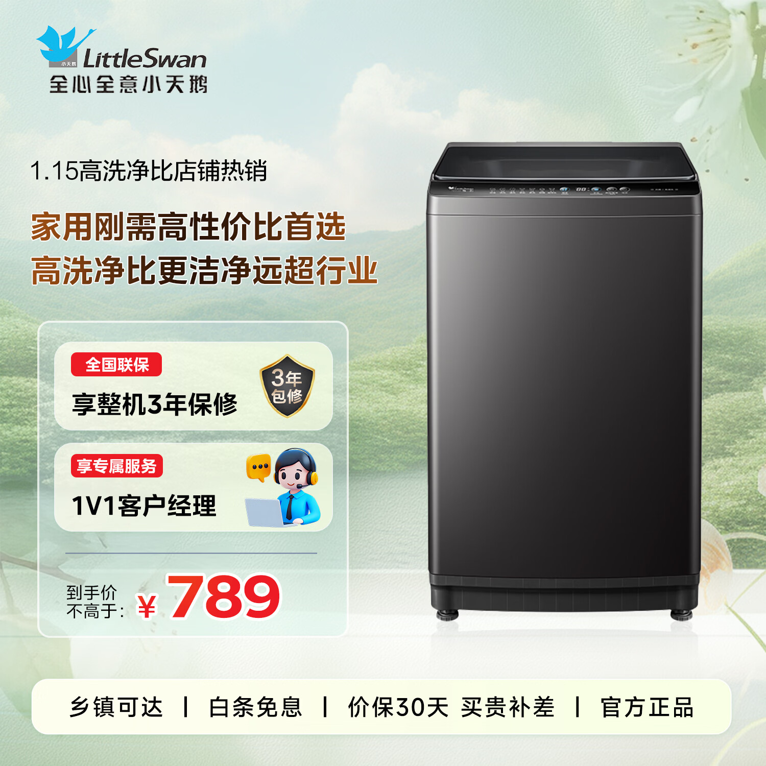 小天鹅（LittleSwan）波轮全自动洗衣机家用10公斤一级能效一键智洗宿舍租房神器TB10V22P 京东自营以旧换新国家补贴
