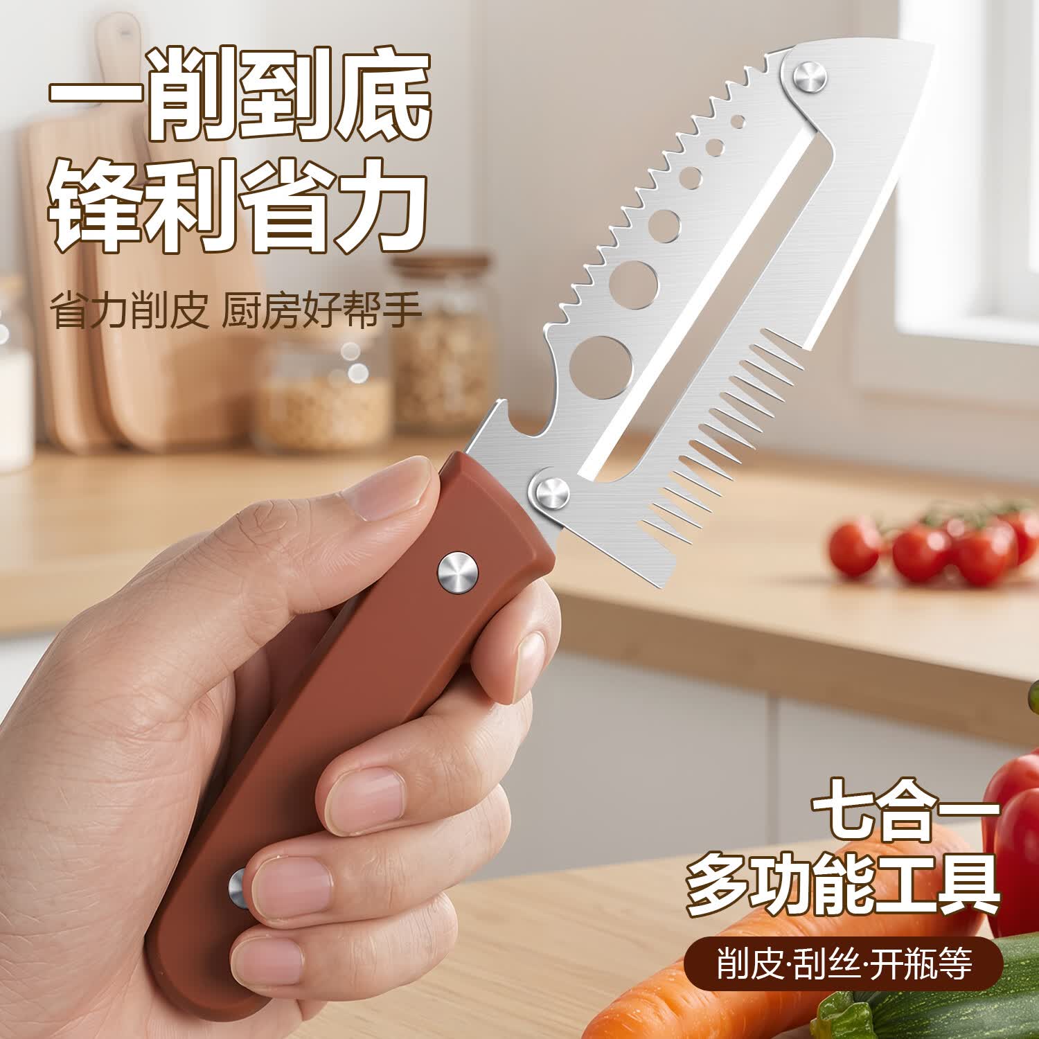 七合一不锈钢蔬果刨丝器开瓶器厨房家用切葱丝去皮神器多功能削皮 【全新升级-多功能-pp柄】削皮刀