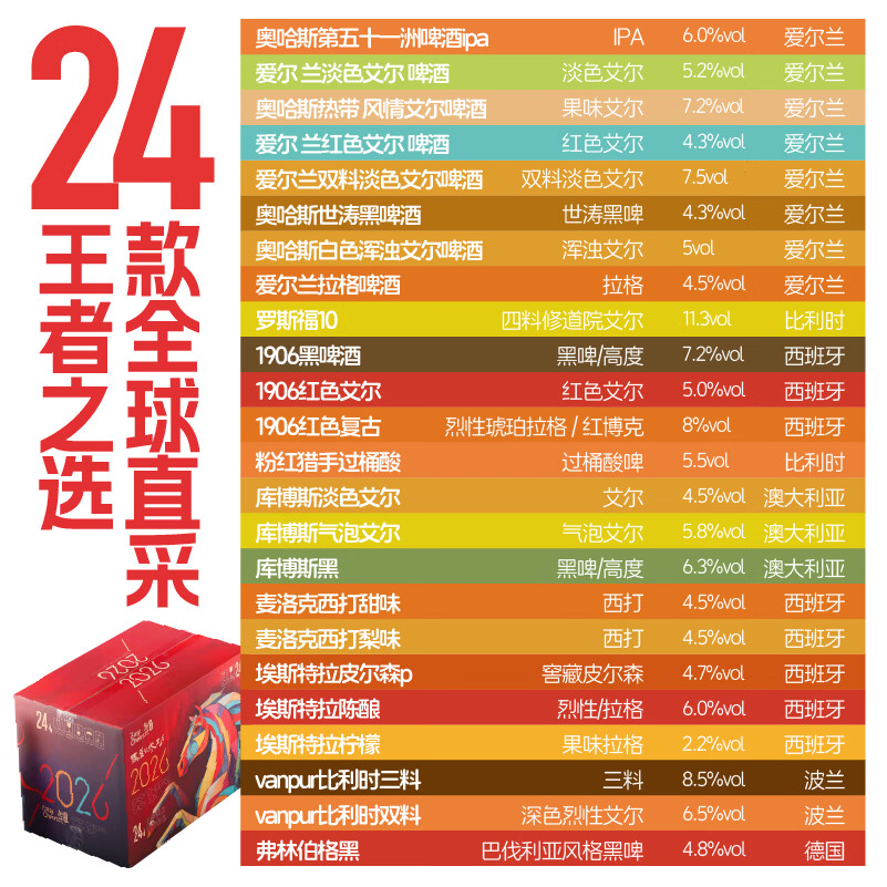 Easycheers多国精酿原瓶原装进口啤酒组合 白啤 IPA 果味 世涛端午礼盒整箱 王者进口 330mL 24瓶 礼盒装